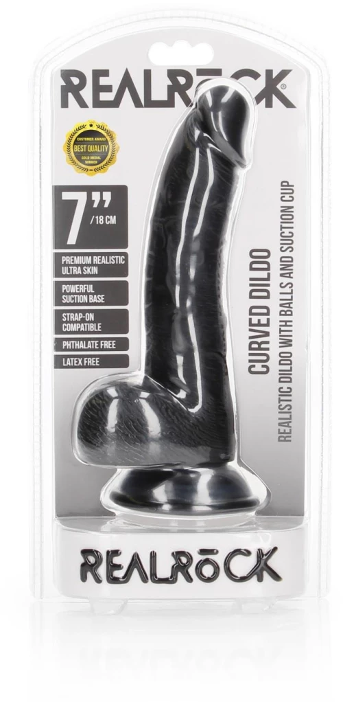 RealRock Ρεαλιστικό Dildo με Όρχεις και Βεντούζα Μαύρο 18cm