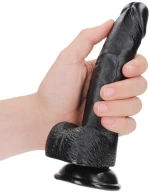 RealRock Ρεαλιστικό Dildo με Όρχεις και Βεντούζα Μαύρο 18cm