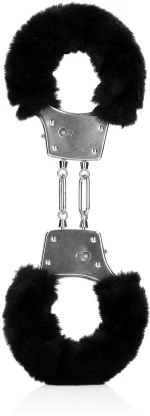 Furry Metal Hand Cuffs - Black