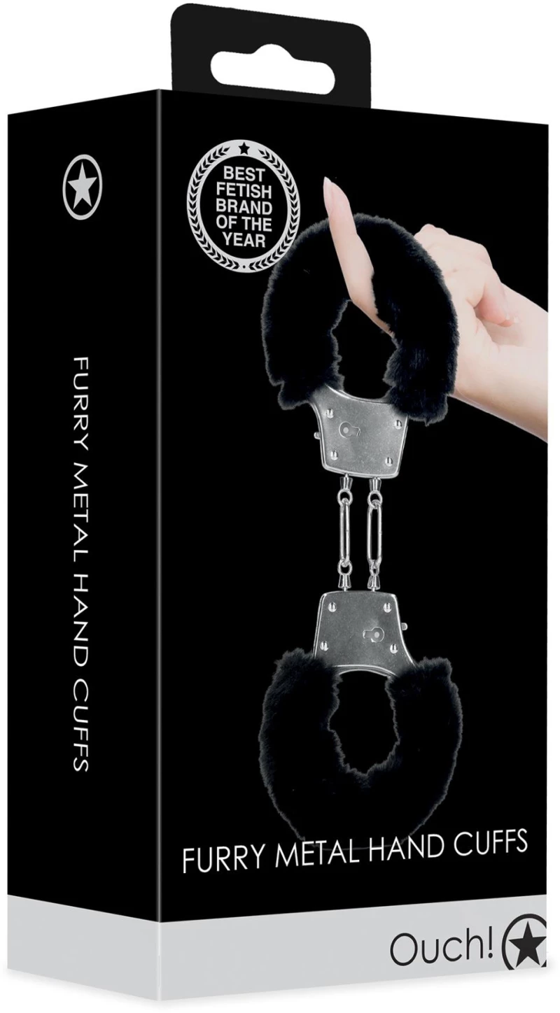 Furry Metal Hand Cuffs - Black