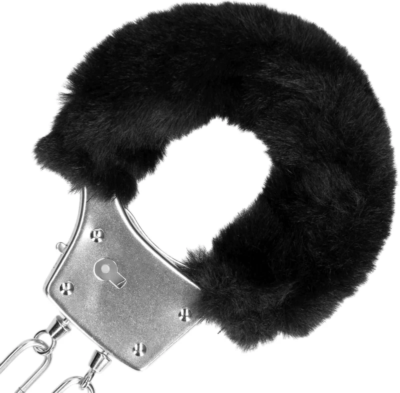 Furry Metal Hand Cuffs - Black