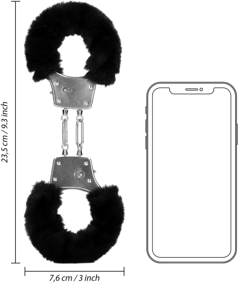 Furry Metal Hand Cuffs - Black