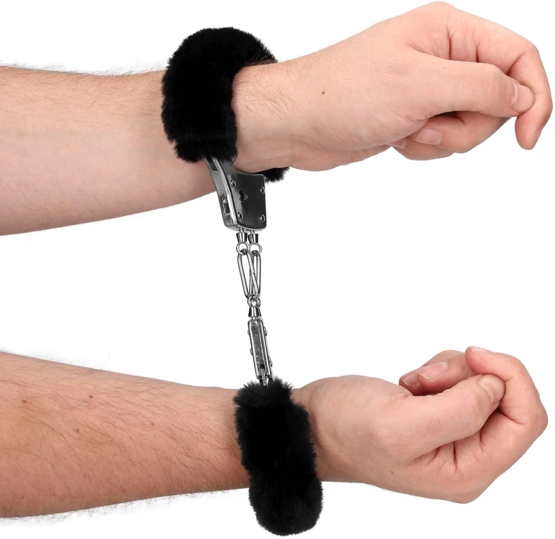Furry Metal Hand Cuffs - Black