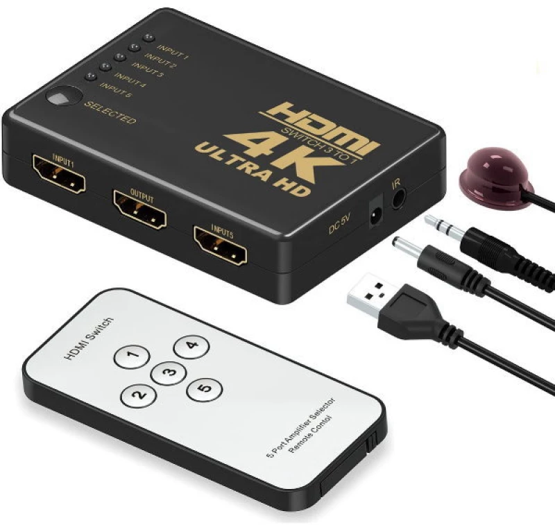 Διαχωριστής  HDMI 5 Εισόδου 1 Εξόδου με Τηλεχειριστήριο 1080p (Μαύρο) (OEM)