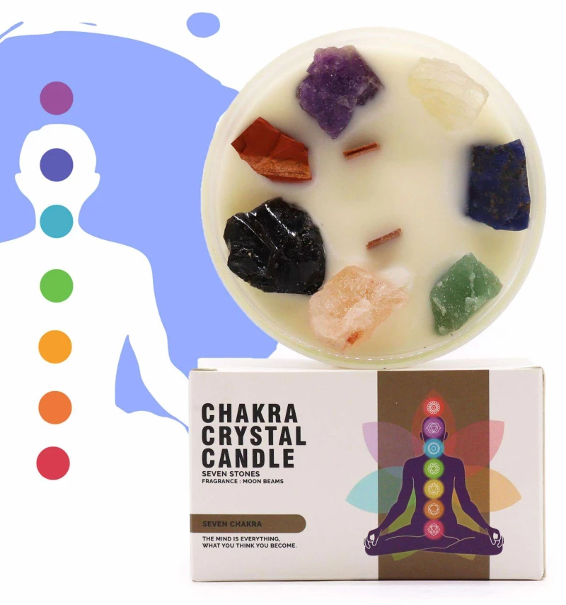 Αρωματικό Κερί με πολύτιμους λίθους 7 Chakra Moonstone Crystal Candle 640g