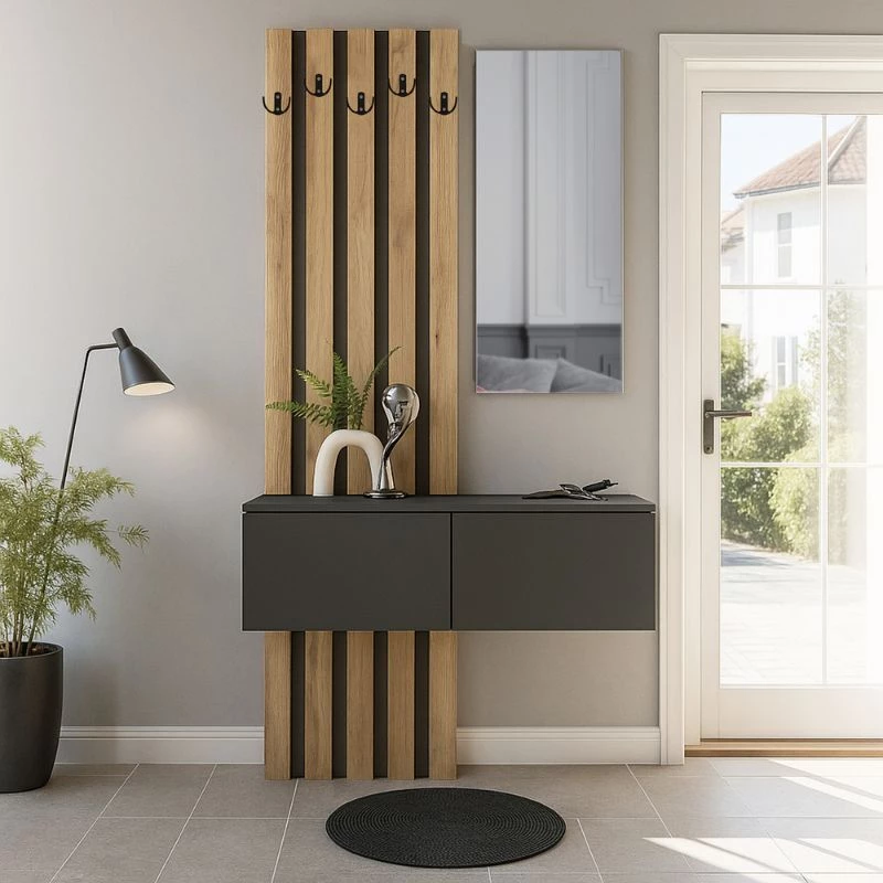 Έπιπλο εισόδου Kanso  χρώμα ανθρακί - sepet oak 100x35x196,7εκ.
