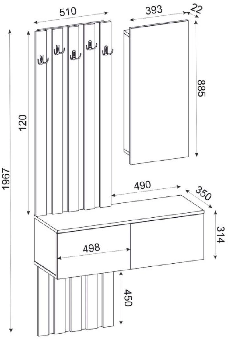 Έπιπλο εισόδου Kanso  χρώμα ανθρακί - sepet oak 100x35x196,7εκ.