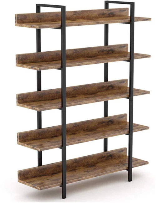 Βιβλιοθήκη Almond  καρυδί-μαύρο 119x27x185εκ