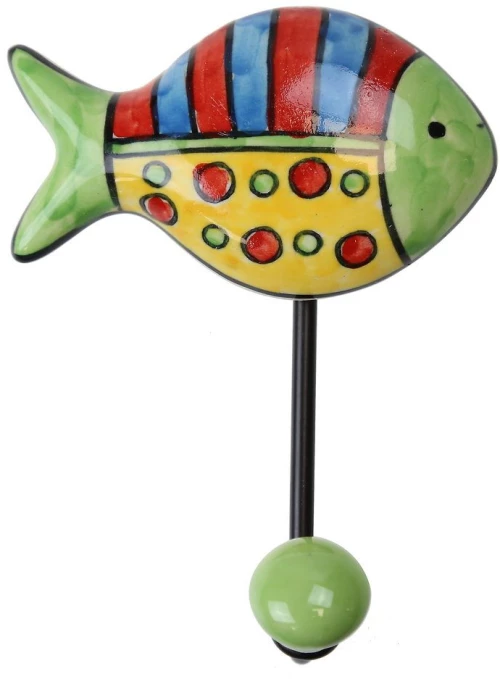 Γάντζος κεραμικός Ψάρι 10x12εκ.- Ρίγες Πουά