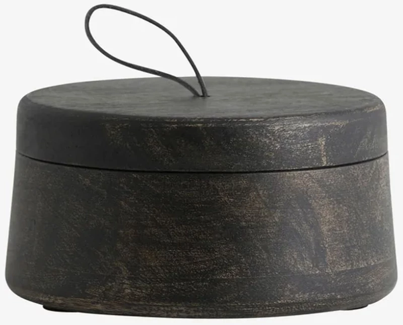 Δοχείο Αποθήκευσης Με Καπάκι Borizo 6033 13x7cm Black Nordal Ξύλο,Δέρμα