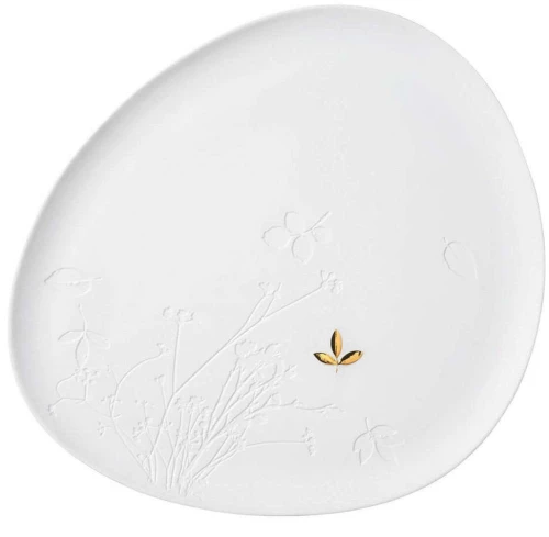 Πιάτο Πορσελάνινο Leaf Large RD0014133 34x30x1,5cm White-Gold Raeder Πορσελάνη