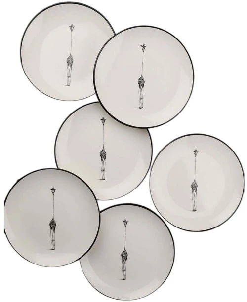 Πιάτο Γλυκού (Σετ 6Τμχ) 335RTN1205 21x21x2cm White-Black Hermia Πορσελάνη