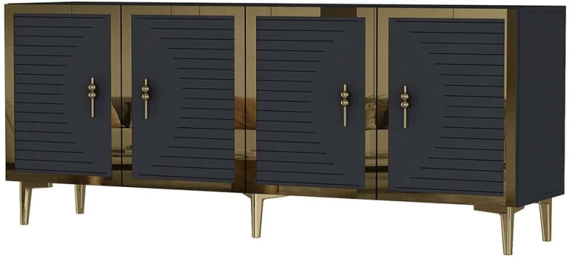 Μπουφές Tuna 555CHM1318 180x32x75cm Anthracite-Gold Μοριοσανίδα, Μελαμίνη