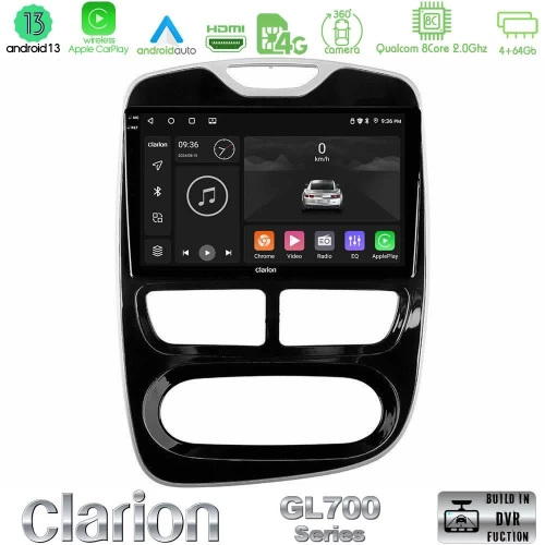 Clarion Gl700 Series 8core Android13 4+64gb Renault Clio 2012-2016 Navigation Multimedia Tablet 9" με Carplay & Android Auto u-gl7-Rn1163