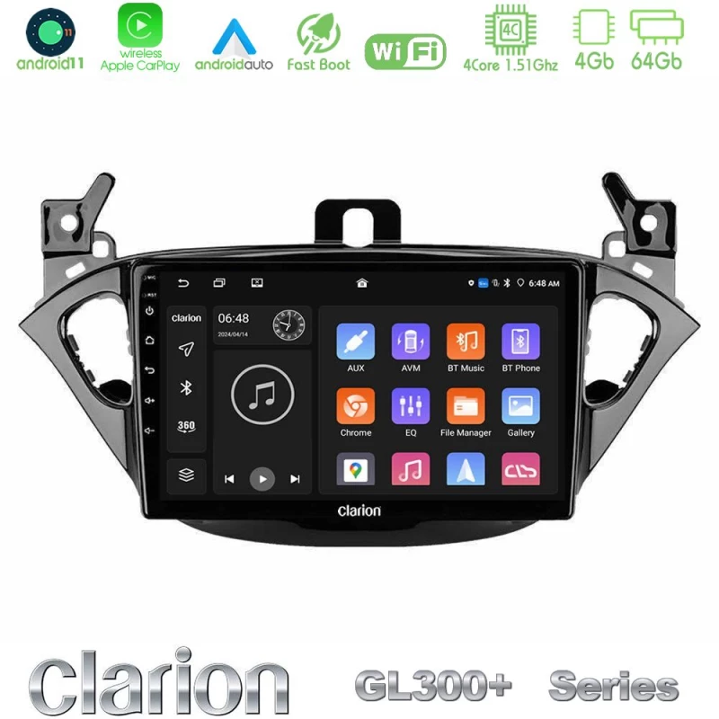 Clarion Gl300+ Series 4core Android11 4+64gb  Opel Corsa E/adam Navigation Multimedia Tablet 9" u-Gl34-Op0425