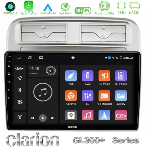 Clarion Gl300+ Series 4core Android11 4+64gb  Fiat Grande Punto 2006-2011 Navigation Multimedia Tablet 9" u-Gl34-Ft1781