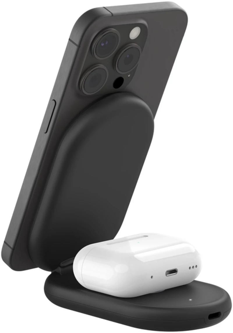 Belkin WIZ028VFBK BOOST^CHARGE™ 2-in-1 Qi2 15W Magnetic Foldable Wireless Charging Stand, Black