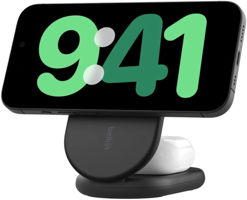 Belkin WIZ028VFBK BOOST^CHARGE™ 2-in-1 Qi2 15W Magnetic Foldable Wireless Charging Stand, Black