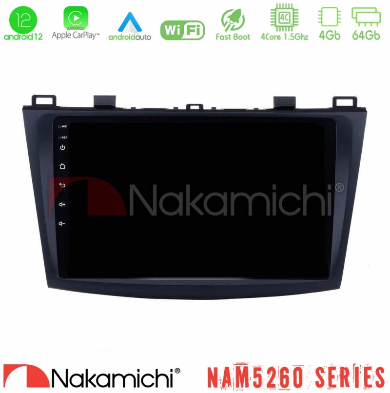 Nakamichi Nam5260 Series 4core Android13 4+64gb Mazda 3 2009-2014 Navigation Multimedia Tablet 9" με Carplay & Android Auto u-n44-Mz0228
