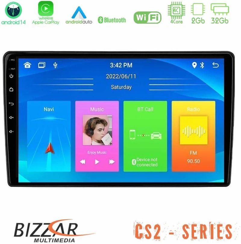 Bizzar cs2 Series 4core Android14 2+32gb Alfa Romeo 159/brera/spider Navigation Multimedia Tablet 9"  με Carplay & Android Auto u-cs2-Ar2863