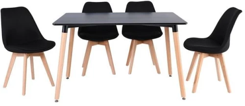 MARTIN Set Τραπεζαρία: Τραπέζι + 4 Καρέκλες, MDF Μαύρο - Οξιά Φυσικό, Ύφασμα Μαύρο