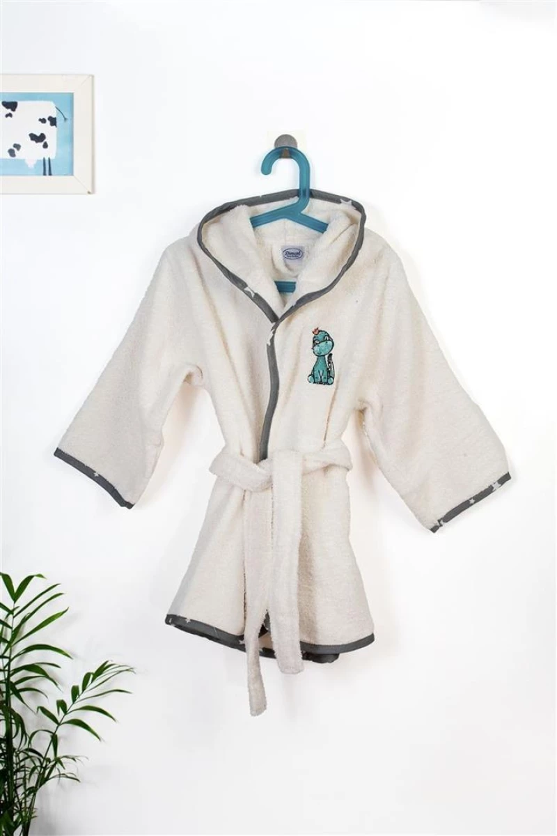 Μπουρνούζι Με Κέντημα kids Dinosaur 181 Size: 04 Ecru-Grey 100% Cotton - -