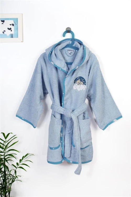 Μπουρνούζι Με Κέντημα kids Cloudy Bear 175 Size: 02 Sky Blue 100% Cotton - -
