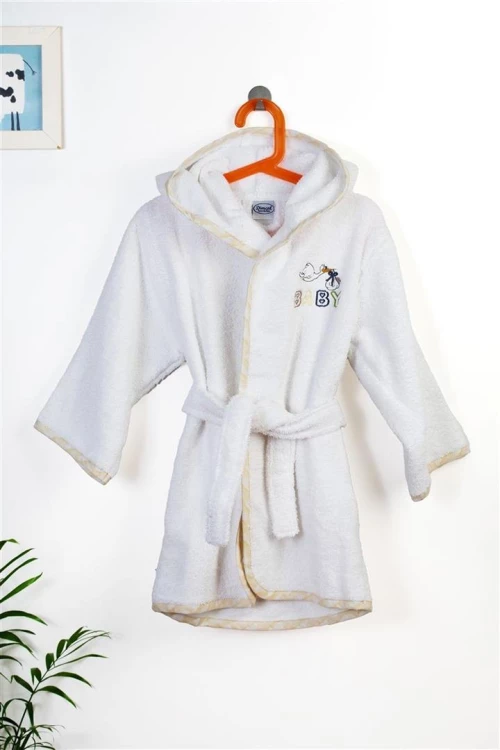 Μπουρνούζι Με Κέντημα kids Stork 193 Size: 02 White-Yellow 100% Cotton - -