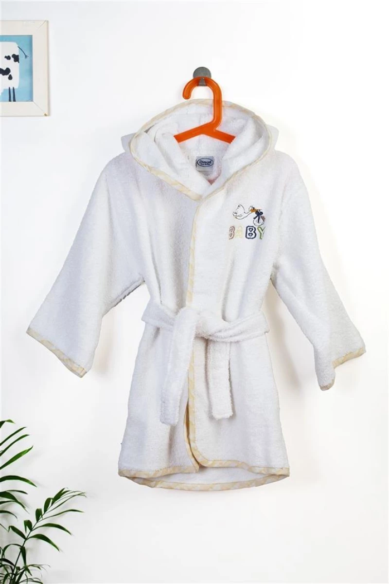 Μπουρνούζι Με Κέντημα kids Stork 193 Size: 04 White-Yellow 100% Cotton - -