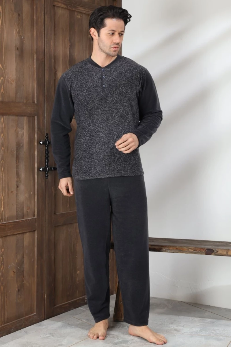 Ανδρική Πιτζάμα Fleece W0658 - ΜΑΥΡΟ