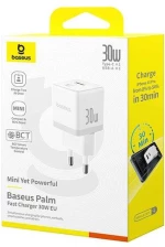 BASEUS PALM ΦΟΡΤΙΣΤΗΣ ΓΡΗΓΟΡΗΣ ΦΟΡΤΙΣΗΣ, 2 ΘΥΡΕΣ, 30W, ΛΕΥΚΟΣ