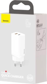 BASEUS GAN 2 LITE ΦΟΡΤΙΣΤΗΣ ΓΡΗΓΟΡΗΣ ΦΟΡΤΙΣΗΣ, 2 ΘΥΡΕΣ, 65W, ΛΕΥΚΟΣ