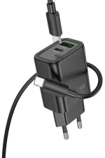 HOCO N61 GENTLE, ΣΕΤ ΦΟΡΤΙΣΗΣ, 2 ΘΥΡΕΣ, ΜΕ ΚΑΛΩΔΙΟ TYPE-C ΣΕ LIGHTNING, ΜΑΥΡΟ