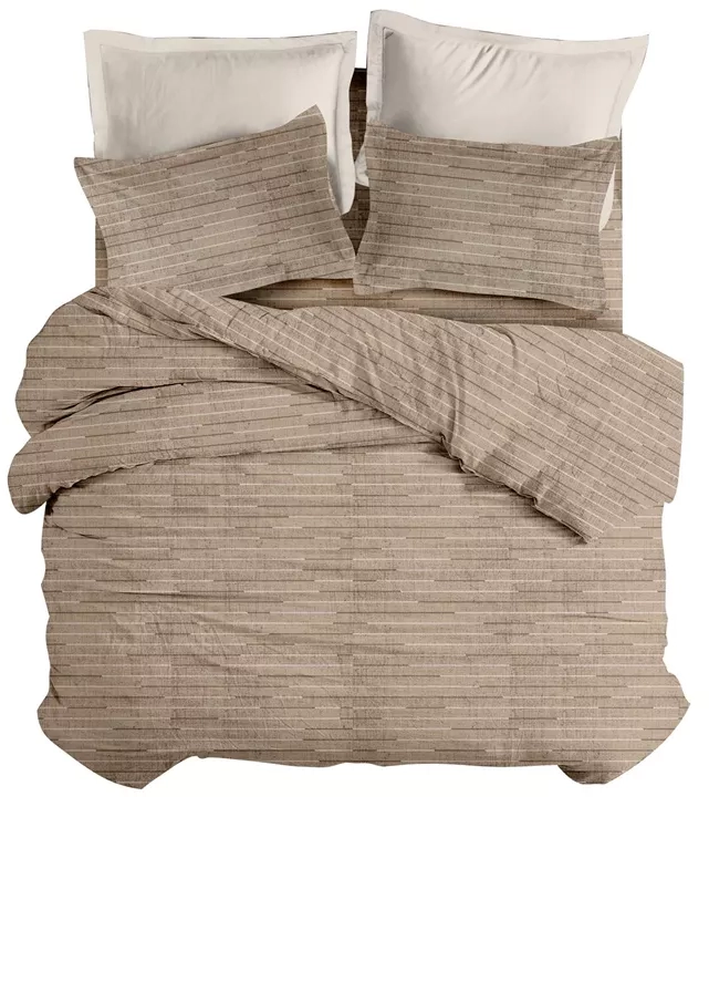 ΣΕΤ ΣΕΝΤ KING FLAT LINES  (BROWN3) 2*260x280cm  2* 50x70cm FLANEL 100%COT - -