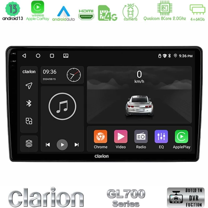 Clarion Gl700 Series 8core Android13 4+64gb Hyundai h1 2009-2015 Navigation Multimedia Tablet 9" με Carplay & Android Auto u-gl7-Hy0632