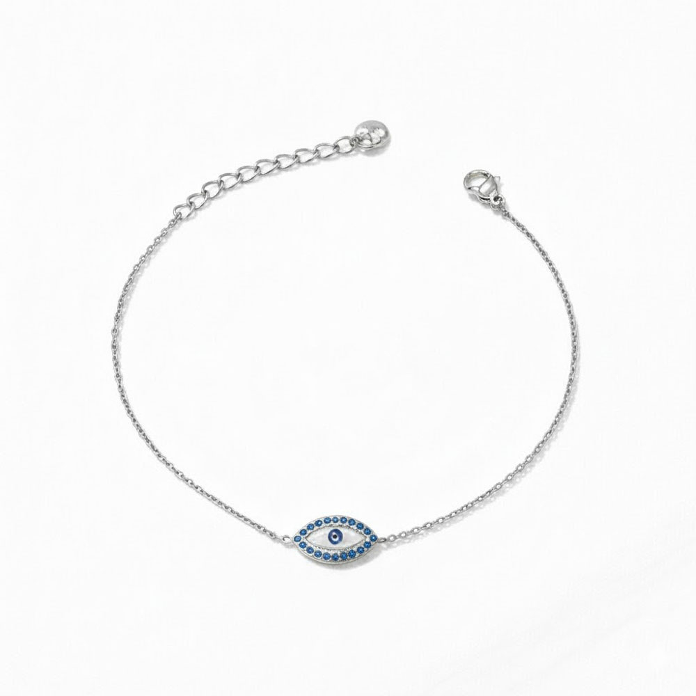 Βραχιόλι Ματάκι από Ατσάλι με Μπλε Στρας Ασημί Χρώμα