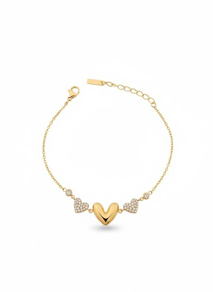 Ατσάλινο Βραχιόλι με Καρδιές και Λαμπερές Λεπτομέρειες Χρυσό Χρώμα