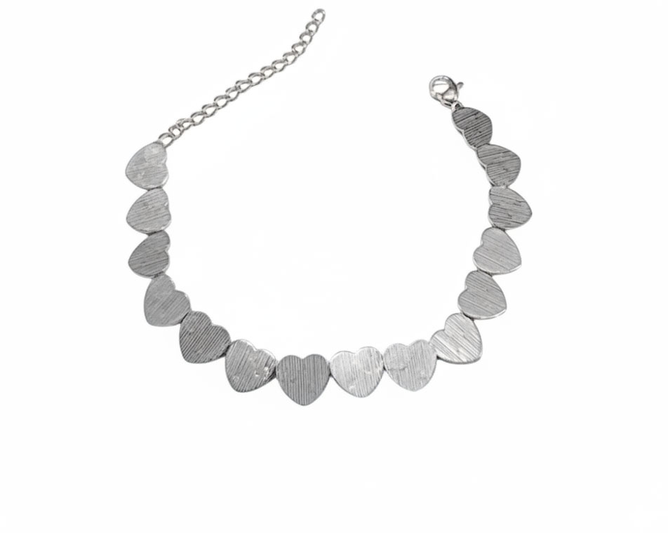 Βραχιόλι Ατσάλι Ασημί με Συνεχόμενες Καρδιές