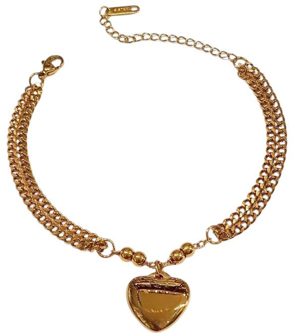 Βραχιόλι Ανοξείδωτο Ατσάλι Διπλή Αλυσίδα με Καρδιά - Χρυσό