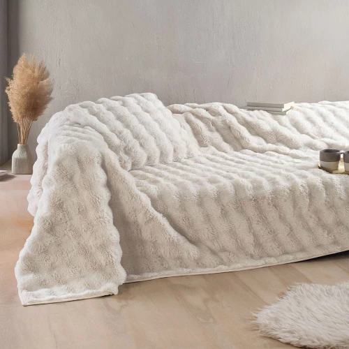 Κουβέρτα Καναπέ Pop Rabbit Beige Ρυθμός 130x 180 130x180cm Οικολογική Γούνα