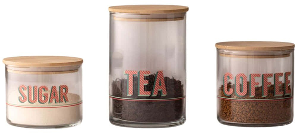 Δοχεία Καφέ/Ζάχαρης/Τσαγιού Retro (Σετ 3Τμχ) 127RKL1406 10x10x8/10x10x10/15x15x15cm 535/600/1050ml Multi-Clear Hermia Γυαλί