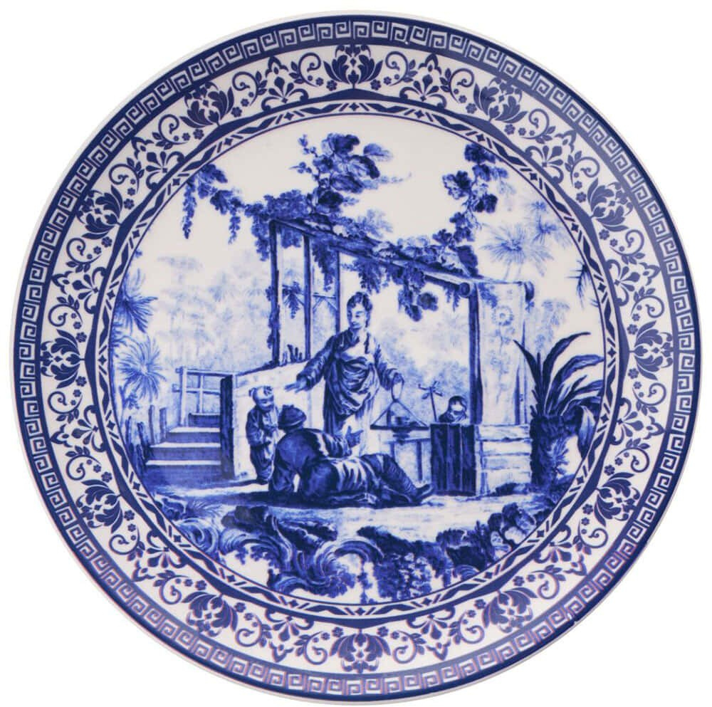 Πιάτο Ρηχό Antique (Σετ 6Τμχ) 471PST1167 25,5x25,5x2,5cm Blue-White Hermia Κεραμικό