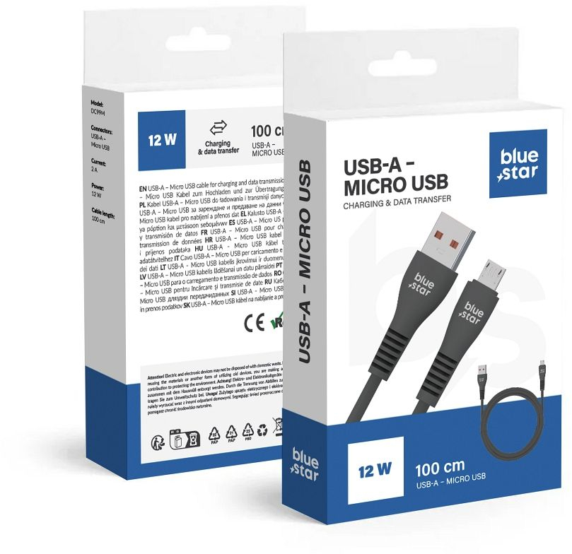 Cable Usb A To Micro Usb Blue Star 2A 1 M Dc99M Black