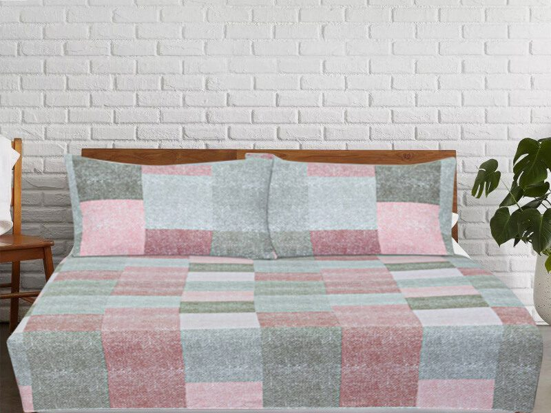 Σετ Σεντόνια Φανελένια PatchWork 100% Βαμβακερά Γαρύφαλλο - 160x260, Χωρίς Λάστιχο