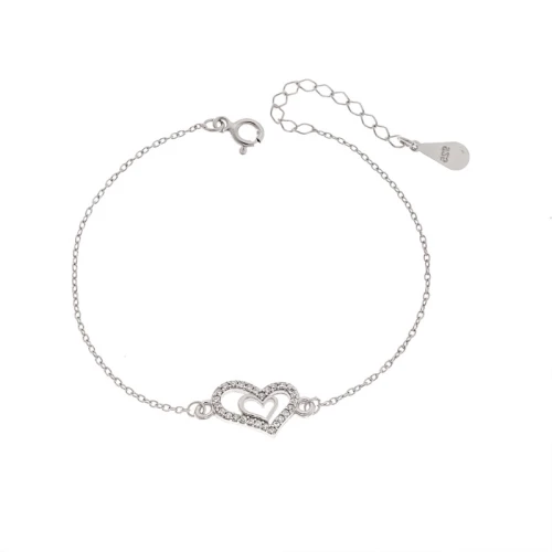 Βραχιόλι Γυναικείο Senza από ασήμι 925, διπλή καρδιά