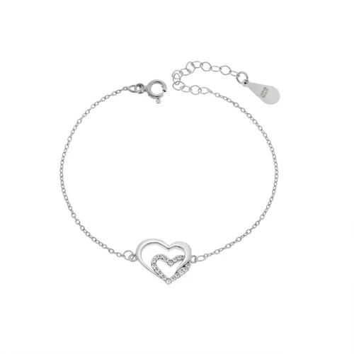 Βραχιόλι Γυναικείο Senza από ασήμι 925, διπλή καρδιά