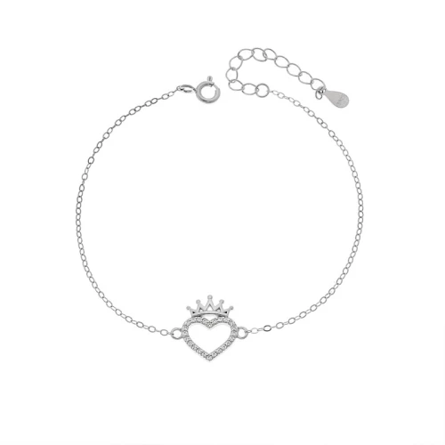 Βραχιόλι Γυναικείο Senza από ασήμι 925, καρδιά περίγραμμα με κορώνα