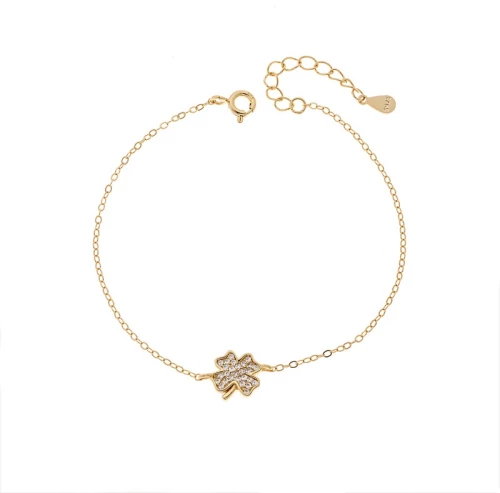 Βραχιόλι Γυναικείο Senza από επιχρυσωμένο ασήμι 925, τεράφυλλο τριφύλλι