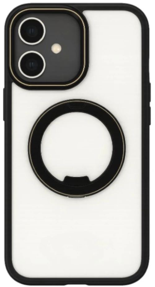 Σκληρή Θήκη με Μεταλλικό Δαχτυλίδι Στήριξης MagSafe για iPhone 17 - Μαύρη / Διάφανη