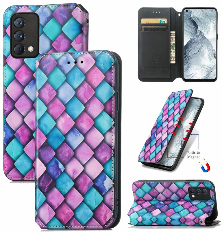 Για OPPO Realme GT Master πολύχρωμο μαγνητικό οριζόντιο Flip PU δέρμα υπόθεση με κάτοχο & υποδοχή κάρτας & πορτοφόλι (Μωβ Λέπια)